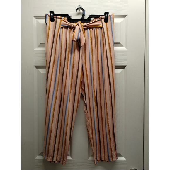 BCBGeneration NWT Size Large Riviera Stripe Multicolored Pull-On Paperbag Pants - Picture 1 of 8